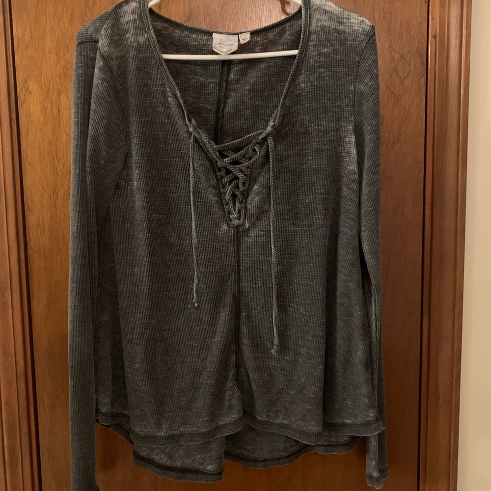 Lace up grey long sleeve shirt